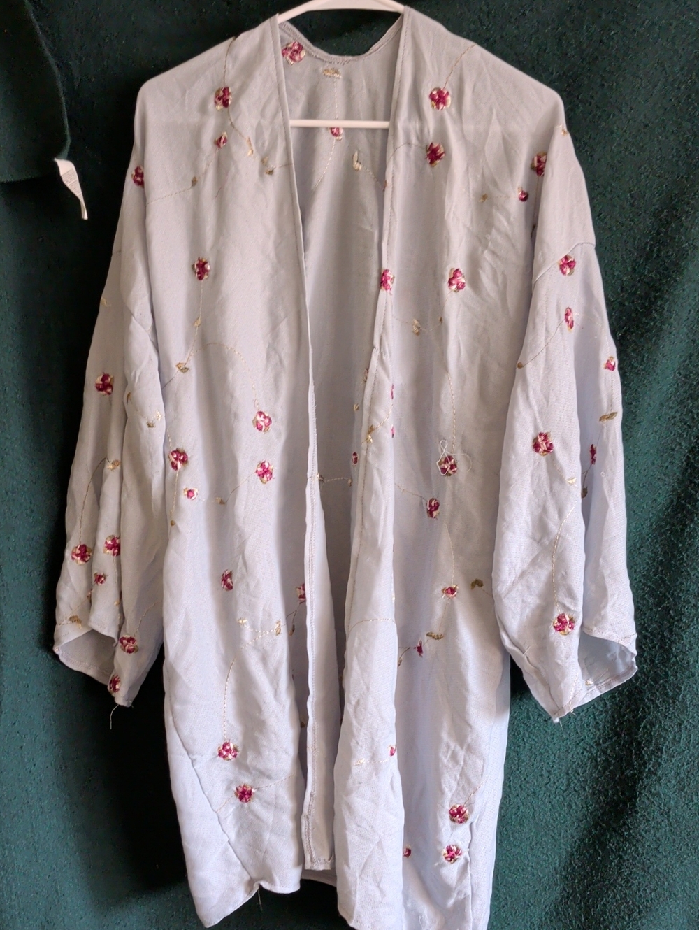 Light Blue Gray Embroidered Floral Kimono Robe - Women's Intimates & Sleepwear